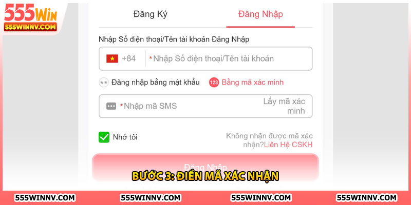 Bước 3: Điền mã xác nhận